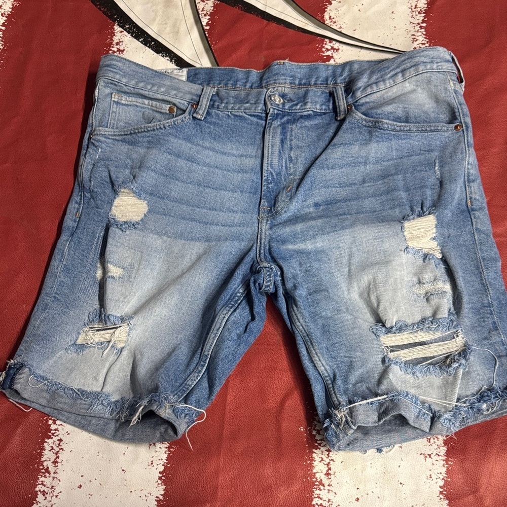 H&M Faded Blue Ripped Jean Shorts